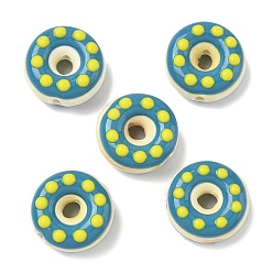 чирок Фарфоровые эмалевые бусины ручной работы, пончик, яркие глазированный фарфор, зелено-синие, 18.5x7.5~10 мм, отверстие : 2 мм
