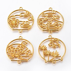 Golden Zinc Alloy Links, Open Back Bezel, For DIY UV Resin, Epoxy Resin, Pressed Flower Jewelry, Lantern, Golden, 41~42x39x3mm, Hole: 2.5~3mm, about 20pcs/bag