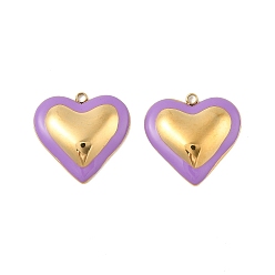 Сливовый 304 нержавеющей стальной эмали подвески, сердце прелести, реальный 18 k позолоченный, вакуумное покрытие pvd, слива, 18x18.5x4 мм, отверстие : 1.5 мм