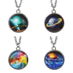 (52) Непрозрачная лаванда 304 ожерелья с подвесками из нержавеющей стали и стекла в виде космоса, цвет нержавеющей стали, разноцветные, 19.69 дюйм (50 см)