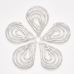 Matte Platinum Color Smooth Surface Iron Pendants, Teardrop, Matte Platinum, 41x29x1.5mm, Hole: 2mm