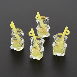 Желтый Подвески из прозрачной смолы, имитирующие чай с пузырьками, Полимерная глина внутри, с акриловой чашкой и золотой фольгой, медведь, желтые, 28.5~31.5x14x13 мм, отверстие : 1.8 мм