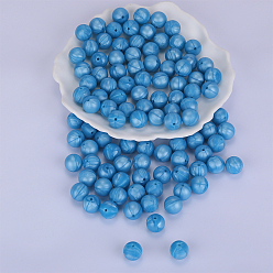 Sky Blue Round Silicone Focal Beads, Chewing Beads For Teethers, DIY Nursing Necklaces Making, Sky Blue, 15mm, Hole: 2mm