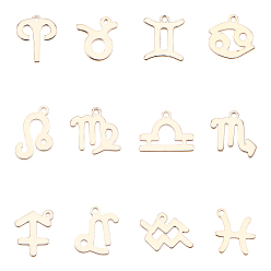Настоящее золото 18K 304 прелести нержавеющей стали, знак созвездия / зодиака, реальный 18 k позолоченный, 68x52x11 мм, 12 шт / коробка
