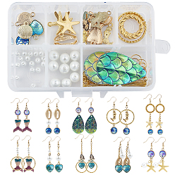 Platinum DIY Fish Scale Style Earrings Making Kits, Including Alloy Pendants & Links, PU Leather Pendants, Glass Pearl Round Beads, Brass Earring Hooks & Cable Chains, Iron Findings, Platinum, 27x18.5x3mm, Hole: 1.5mm, 4pcs