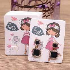 Human Rectangle Paper Earring Display Card with Hanging Hole, Jewelry Display Cards for Earring Display, White, Girl Pattern, 5x4x0.05cm, Hole: 5mm, 1mm and 12x7mm