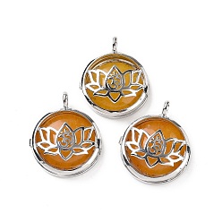 Белый Нефрит Подвески-медальоны из натурального белого нефрита, плоские круглые прелести, с фурнитурой в виде лотоса из латуни с платиновым напылением, 31.5x27x9 мм, отверстие : 4.6 мм