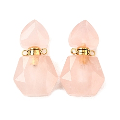 Розовый Кварц Кулоны для духов из натурального розового кварца, с 304 фурнитурой из нержавеющей стали, граненые, шестиугольные подвески для бутылок, золотые, 28~29.5x16~17x7~8 мм, отверстие : 1.4 мм