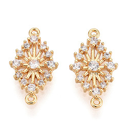 Настоящее золото 18K Латунные подвески из прозрачного кубического циркония, без никеля , ромбовидные звенья, долговечный, реальный 18 k позолоченный, 15.9x8.9x2 мм, отверстие : 0.8 мм