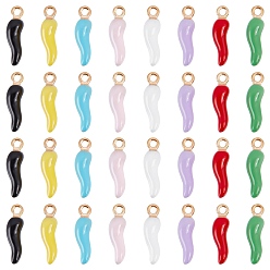 (52) Непрозрачная лаванда 32 шт 8 цвета сплава эмалевые подвески, золотой свет, Горячий рог изобилия / прелести итальянского рога Корничелло, разноцветные, 21x6x6 мм, отверстие : 2 мм, 4 шт / цвет