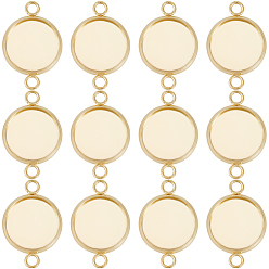 Настоящее золото 24K 30 шт. 201 Настройки для коннектора кабошона из нержавеющей стали, чашки безель с краями, плоско-круглые, реальный 24 k позолоченный, лоток : 12 мм, 21x14x2 мм, отверстие : 2 мм
