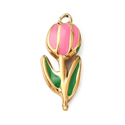 Цветок 304 нержавеющей стальной эмали подвески, ионное покрытие (ip), без кадмия, без никеля и без свинца, золотые, цветок, 18.5x7.5x3.5 мм, отверстие : 1.4 мм