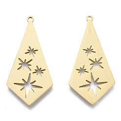 Настоящее золото 18K 201 подвески из нержавеющей стали, воздушный змей со звездой, реальный 18 k позолоченный, 38.5x18.5x1 мм, отверстие : 1.5 мм