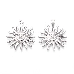 Нержавеющая Сталь Цвет 304 подвески из нержавеющей стали, солнце с очарованием человеческого лица, анти-тускнение, цвет нержавеющей стали, 31x27x3 мм, отверстие : 2 мм