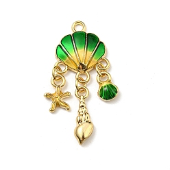 Shell Shape Подвески из эмали и сплава, золотые, формы раковины, 35x15x3 мм, отверстие : 2 мм