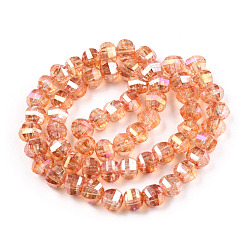 Sandy Brown Transparent Electroplate Glass Beads Strands, AB Color Plated, Faceted, Round, Sandy Brown, 8x7mm, Hole: 2mm, about 60pcs/strand, 14.96 inch(38cm)