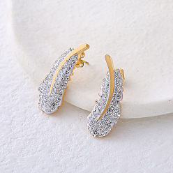 Золотой Серьги-гвоздики из нержавеющей стали с прозрачным кубическим цирконием в форме пера, золотые