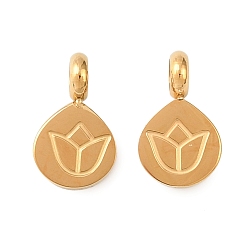 Настоящее золото 18K 304 прелести нержавеющей стали, слезинка с подвесками в виде лотоса, ионное покрытие (ip), реальный 18 k позолоченный, 11x6.5x4 мм, отверстие : 2.5 мм