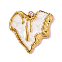 Белый День святого Валентина 304 эмалевые подвески из нержавеющей стали, сердце прелести, ионное покрытие (ip), зеркальная полировка, реальный 18 k позолоченный, белые, 19x18 мм, отверстие : 1.6 мм