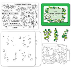 Лист 1 трафареты для резки штампов из углеродистой стали, с 1 штампами из листового ПВХ и 1 набором трафаретов для рисования, для diy scrapbooking, Фотоальбом, декоративное тиснение, лист, трафарет для рисования: 15x15см, режущий штамп: 10.4x14.2x0.08см, штамп: около 16x11x0.3 см