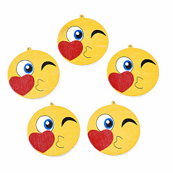 Red Spray Painted Wooden Pendants, Printed, Meme, Red, 42x39.5x2.5mm, Hole: 1.2mm