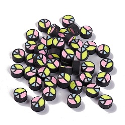 Colorful Handmade Polymer Clay Beads, Flat Round, Colorful, 9~9.5x4.5mm, Hole: 1.5mm