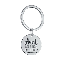 Platinum Alloy Keychain, Mother's Day Gifts, Cadmium Free & Lead Free, Flat Round with Word Aunt Like A Mom Only Cooler, Platinum, 53mm
