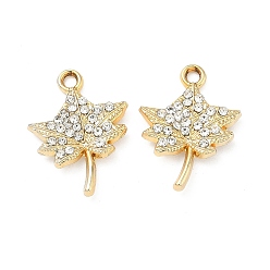 Золотой Подвески из сплава и страза, лист прелести, uv покрытие, золотые, 22x16.5x3 мм, отверстие : 2 мм