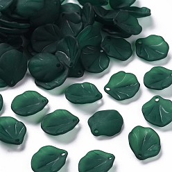 Темно-Зеленый Прозрачные матовые акриловые подвески, Petaline, темно-зеленый, 16x14.5x3 мм, отверстие : 1.6 мм