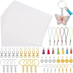 (52) Непрозрачная лаванда Набор ювелирных изделий diy, включая полимерную термоусадочную пленку, украшения из кисточки, мобильные планки, железные крючки для сережек и разрезные брелоки для ключей, сплав поворотный Lobster Claw застежками, разноцветные, 8~200x8~11x0.3~10 мм