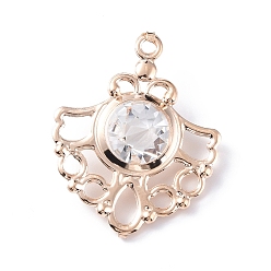 Light Gold Rack Plating Iron Pendants, with Clear Glass Rhinestone, Flower Charms, Light Gold, 30x24x8.5mm, Hole: 1.5mm