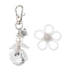 Белый Подвеска в виде цветочного ангела из стеклянного жемчуга и стеклянных семян, для украшения рюкзака, белые, 85 мм