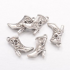 Antique Silver Tibetan Style Alloy Pendant Rhinestone Settings, Boot, Lead Free & Cadmium Free, Antique Silver, 20x14x4mm, Hole: 1mm, about 374pcs/1000g, Fit for 2mm rhinestone