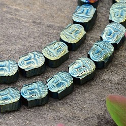 Зеленое Покрытие Гальванические нити шарик будда немагнитная синтетический гематит, зеленый покрытием, 8x7x4 мм, отверстие : 1 мм, около 49 шт / нитка, 15.9 дюйм