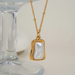 Золотой 304 ожерелья из нержавеющей стали с имитацией жемчуга неправильной прямоугольной формы для женщин, белые, золотые, 16.14 дюйм (41 см)