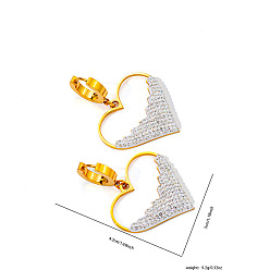 Кристалл 304 Серьги-кольца из нержавеющей стали со стразами, сердце, золотые, кристалл, 43x30 мм