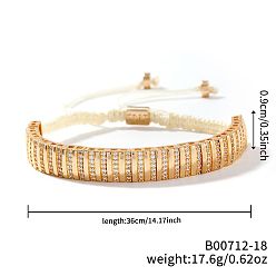 Rectangle Элегантные плетеные браслеты из латунных бусин в стиле бохо с микропаве из прозрачных кубических цирконий для женщин, прямоугольные, 14-1/8 дюйм (36 см)