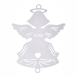 Нержавеющая Сталь Цвет 304 подвески из нержавеющей стали, ангел ссылки, цвет нержавеющей стали, 59x44.5x0.3 мм, отверстие : 2.8 мм