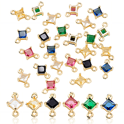 (52) Непрозрачная лаванда 24 шт. 6 цвета латунь кубический цирконий ромбовидные соединительные подвески, реальный 18 k позолоченный, разноцветные, 10.5x7x4 мм, отверстие : 1.2 мм, 4 шт / цвет