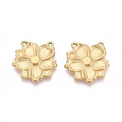 Настоящее золото 18K 304 из нержавеющей стали цветочные кулоны, 2 контур, ионное покрытие (ip), реальный 18 k позолоченный, 25x25x2.5 мм, отверстие : 1.5 мм