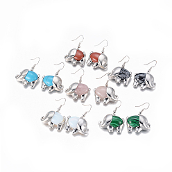 Смешанные камни Натуральный & синтетический смешанный камень болтается серьги, с латунной фурнитурой , слон, 40 мм , штифт: 0.7 мм