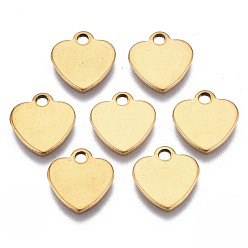 Золотой 201 прелести нержавеющей стали, лазерная резка, штамповка пустой метки, сердце, золотые, 10x10x0.8 мм, отверстие : 1.4 мм
