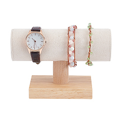 Желтая Старая Ткань  Подставки для браслетов из бархата в форме буквы Т с деревянным основанием, настольный держатель-органайзер для браслетов, старое кружево, 15.6x6.8x10.5 см