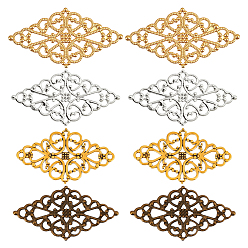 (52) Непрозрачная лаванда 80 шт. 4 стили железные и сплавные филигранные соединительные звенья, ромб, разноцветные, 41.5~45x24.5~25x1 мм, 20 шт / стиль