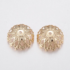 Real 24K Gold Plated 201 Stainless Steel Fancy Bead Caps, Flower, Multi-Petal, Real 24K Gold Plated, 12x5mm, Hole: 1mm