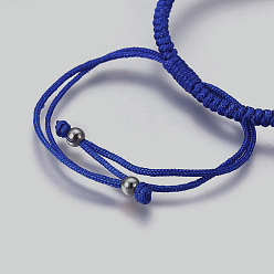 Dodger Blue Nylon Cord Braided Bead Bracelets Making, with Brass Beads, Long-Lasting Plated, Real Platinum Plated, Dodger Blue, 10-1/4 inch~11-5/8 inch(26~29.6cm)