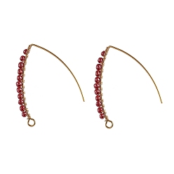 Crimson 304 Stainless Steel Dangle Earrings, Ear Wire, with Opaque Glass Seed Beads, Golden, Crimson, 38.5x33x3mm, Pin: 0.8mm
