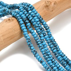Темно-Голубой Синтетических нитей бирюзовые бусы, рондель, окрашенные, глубокое синее небо, 4x1.5 мм, отверстие : 0.7 мм, около 155 шт / нитка, 14.96'' (38 см)