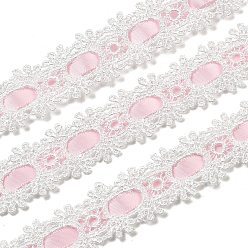 Pink Вставка из полиэстерового атласа с кружевной отделкой, с полиамидной нитью, лента с цветочной вышивкой, розовые, 7/8 дюйм (22 мм)