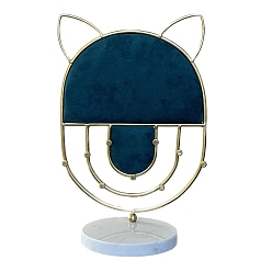 чирок Подставка для хранения сережек из железа в виде кошачьих ушей, держатель для ожерелий на мраморной основе, подставки для хранения ювелирных изделий, зелено-синие, 20x12x29 см